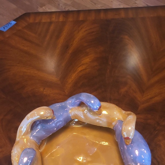 Hand Painted Blue and Gold Lusterware Geese Bowl 30s Raised Star Shape - Picture 6 of 16